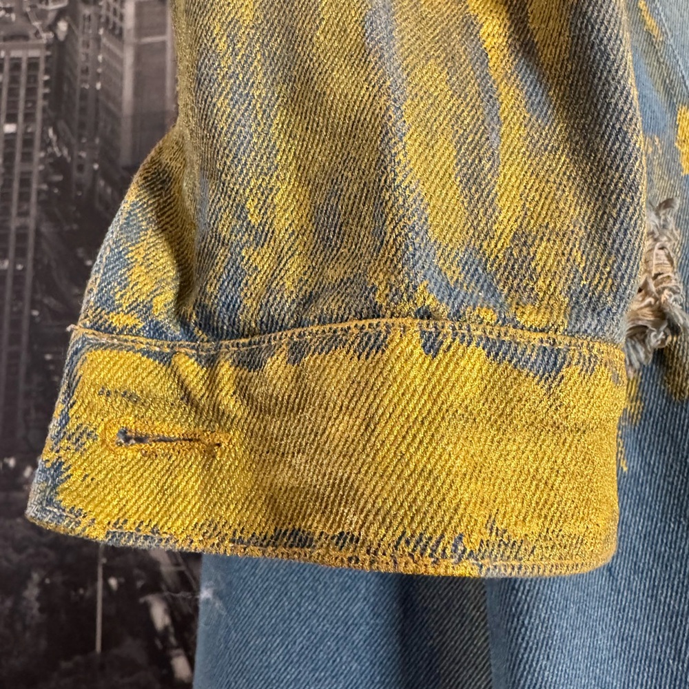 Distressed Hand-Painted Denim Maxi Duster Jacket w. Gold Finish - Picture 9 of 16